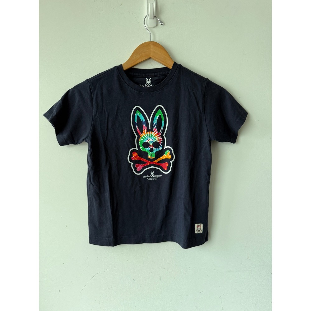 Psycho Bunny Boys Navy Tie Dye Graphic Logo Pima Cotton T-Shirt Size M 10/12
